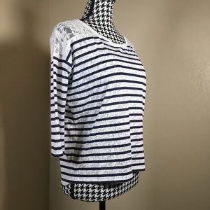 Striped Burnout 3/4 Shirt with Lace